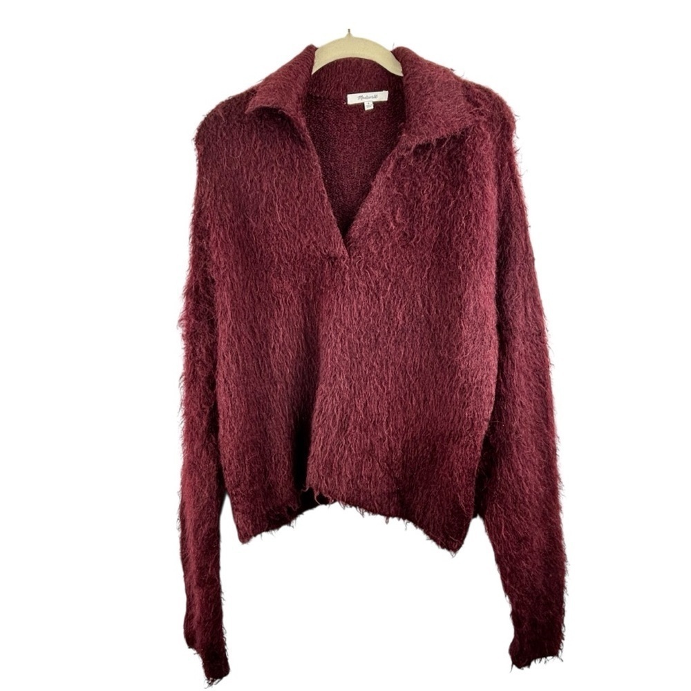 Madewell Brushed Polo Sweater in Heather Currant Size S Soft & Cozy Holiday - Picture 3 of 12